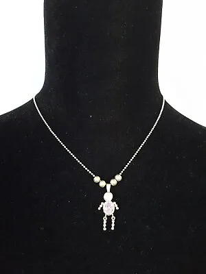 9.25 Sterling Silver February Birthstone Baby Boy Figure Beads Chain Necklace • $19.99