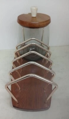£3.99 • Buy Vintage Retro Wyncraft Toast Rack Teak And Metal 4 Slice With Jam Pot.