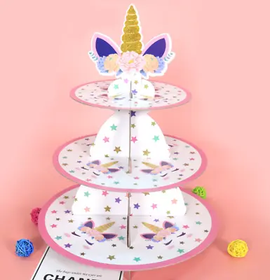 £7.99 • Buy NEW 3 Tier Unicorn Kids Party Birthday Cupcake Stand Muffincake Cardboard Holder