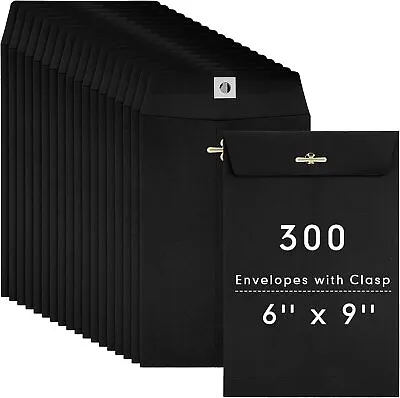 300-Pack 6x9 Manilla With Clasps Closure For Mailing Envelopes Paper - Black • $57.90