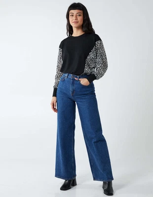£7 • Buy  Blue Vanilla Womens BLACK SELINA - Appaloosa Spot Batwing Oversized Top 