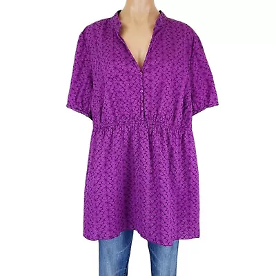 Lane Bryant 22 24 Top Shirt Women Plus Size 2X Cotton Eyelet Tunic Blouse Spring • $23.99