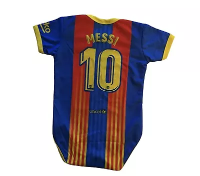 Barcelona #10 Lionel Messi One Piece Baby Mameluco 6-9 Months Soccer Classic • $24.95