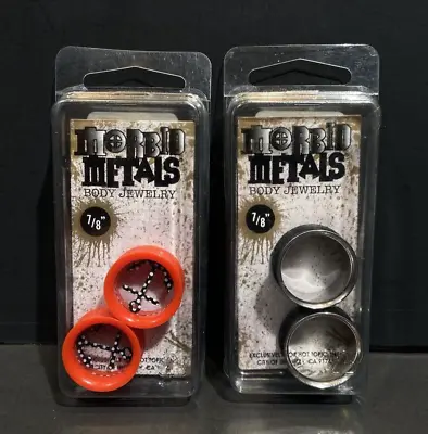 Lot 2 Morbid Metals Ear Plugs Tunnels Gauges 7/8  Body Jewelry Silver Tone Red • $19.95