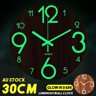 12  Luminous Wall Clock Glow In The Dark Silent Quartz Decor Home Modern Clocks • $16.45