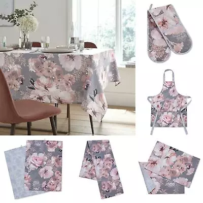 Catherine Lansfield Dramatic Floral Grey Table Linen Kitchen Dining Room Range • £19