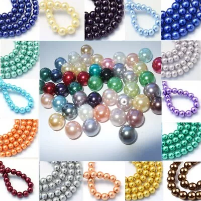 £2.49 • Buy GLASS  FAUX PEARL BEADS ROUND 200 X 3mm 100 X 6mm 50 X 8mm 25 X 10mm B20