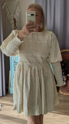 $18 • Buy ASOS Dress Sz 12 Yellow White Floral Long Sleeve Short Mini Dress💛 Bnwt