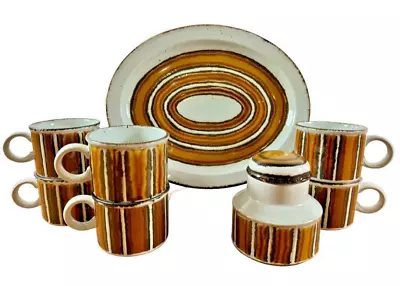 Stonehenge MidWinter Earth MCM Coffee Mug Set And 12  Serving Platter-8 Pieces • $115
