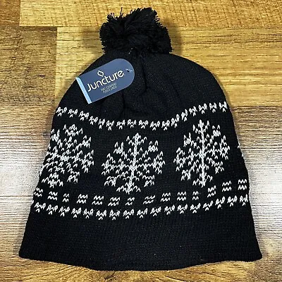 Unisex Men Women Black Toboggan Winter Hat Cap Ski Snowboard Snowflakes NEW • $9.95