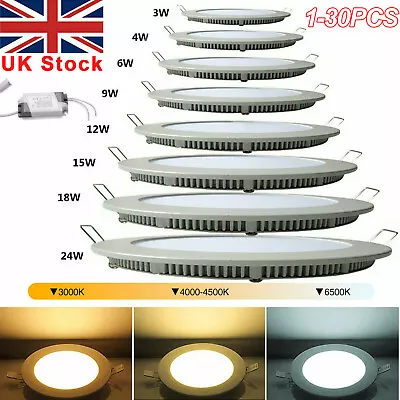 LED Panel Light Round Recessed Ceiling Down Lights 3W 6W 9W 12W 18W 24W UK Stock • £239.58