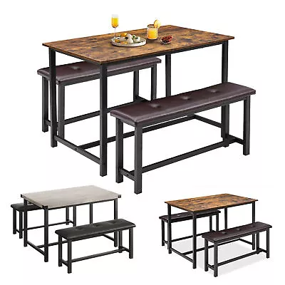 3 Piece Kitchen Dining Table Set For 4 Rectangular Table 2 Upholstered Benches • $150.87