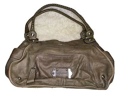 B. Makowsky Genuine Leather Handbag Green With Zipper Pockets Leopard Print Line • $10
