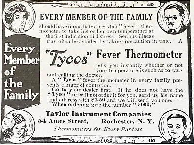 Vtg 1914 Print Ad~TYCOS Fever Thermometer Taylor Instrument Company RochesterNY • $12.95