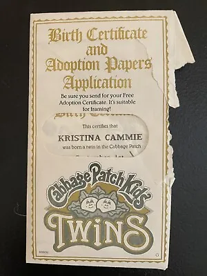 Kristina Cammie Vintage Cabbage Patch Kids Twins Birth Certificate & More • $9.99