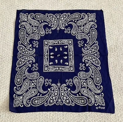 Vtg Bandana Blue Paisley Floral Print FAST COLOR 100% Cotton ELEPHANT • $15