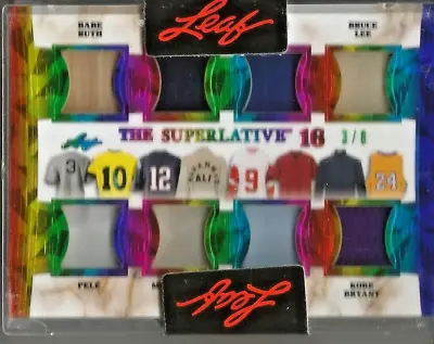 Babe Ruth-Mickey Mantle-Tom Brady-Pele Leaf Superlative 16 Game Jersey-Bat #3/8 • $1000