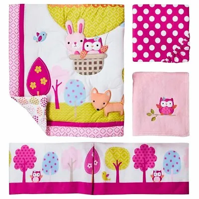 $29.98 • Buy NEW Circo Up We Go Girls Crib Nursery Bedding Set 4 Pcs Bunny Owl Pink Balloon