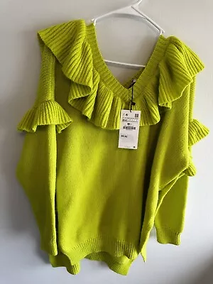 ZARA Florescent Lime Ruffled Knit Sweater - XS-S • $35