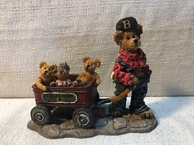 Boyds Bear Bearstone Huck With Mandy Zoe And Zack Rollin Along Figurine 227727 • $49.95