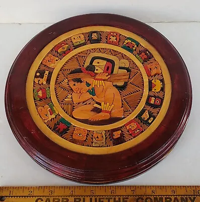 Vintage Colorful Handmade Inlay Wood Mexico Folk Art Mayan Calendar • $19.99