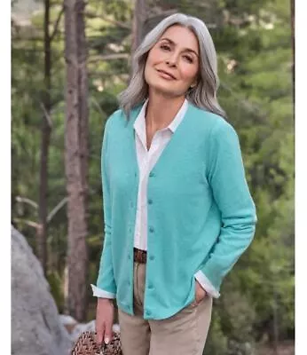 NEW Woolovers Cashmere Merino Classic V Neck Cardigan Aquamarine Freeshipping • $27.99