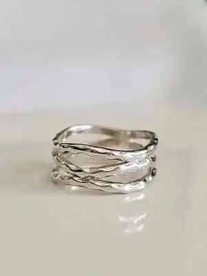 Hammered Ring Solid Sterling Silver Women Ring 925 Stamped Thumb Band • $15.99