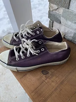 Vintage Converse All Star Low Top Sneakers Made In USA Purple Extra Stitch Sz 11 • $109.24