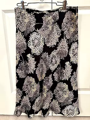 Talbots Women’s Black White Yellow Flared Midi Skirt Linen Silk Size 18 • $11