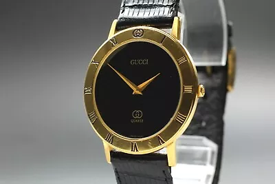 New Battery 【NEAR MINT】 Gucci 3001M Rome Shelly Quartz 18k Gold Men's Watch • $119.99
