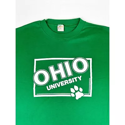 Vintage 80s Ohio University Bobcats T-Shirt Large Green Single Stitch • $50