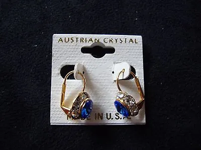 Vintage Austrian Crystal Blue & Clear Bright Cluster Drop Gold Tone Earring • $6.99