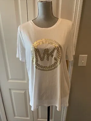 Michael Kors Ladies Gold Chain Circle Tee Shirt Size Large • $31.99