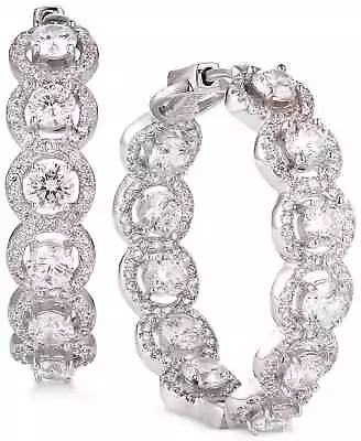 Tiara Cubic Zirconia Halo In & Out Medium Hoop Earrings In Sterling Silver • $59.99