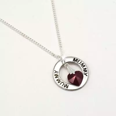 Mum Or Mummy Necklace With Birthstone Heart. Jewellery Gift For Mum Or Mummy • £11.99