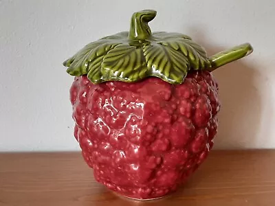 Vintage Ceramic Raspberry Shaped Jam Jelly Jar With Lid & Spoon Pre-Owned • $21.99