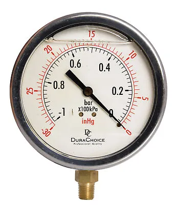 $36.98 • Buy 4  Vacuum Pressure Gauge - S.S. Case, Brass, 1/4  NPT Lower Mnt -30HG/0PSI