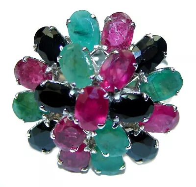 Massive Ruby Sapphire Emerald .925 Sterling Silver Ring Size 7 1/4 • $104.82