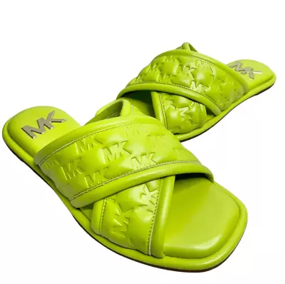 Michael Michael Kors Gideon Crisscross Slide Sandals Size 8 Bright Limeade NEW • $58