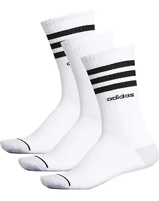 Adidas Men's Cushioned White Black Crew Athletic Socks 3 Pair Size 6-12 NWT • $14.99