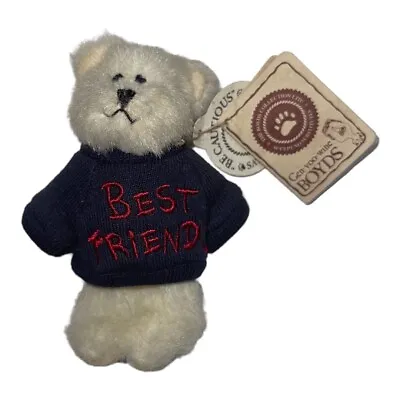 Boyds Bears Mini Plush White Teddy Blue Message Sweater Bud BEST FRIENDS W Tags • $140