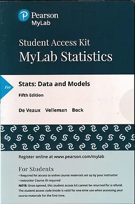 MyStatLab EText 24 Month Access Card Stats: Data And Models 5th 9780135163825 • $54