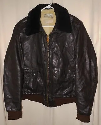 L.L. Bean Bomber Flight Jacket Goatskin G-1 Style Shearling Collar And Liner 42 • $174.50