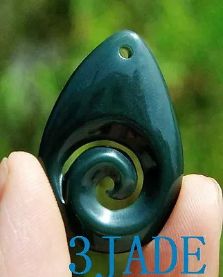 Nephrite Jade Tear Drop Koru Pendant Necklace New Zealand Maori Style Spiral • $19.99