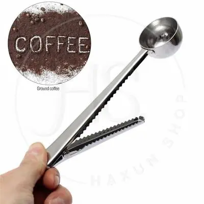 Stainless Steel Coffee Spoon Bag Seal Clip Espresso Tea Scoop Measurable Drink • £5.22