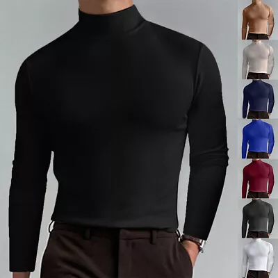 Mens High Neck Long Sleeve T Shirt Polo Tops Baselayer Turtle Winter Warm Jumper • £2.49