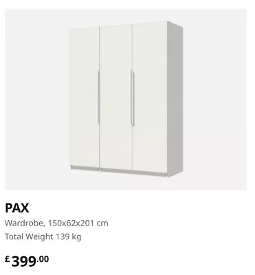 £150 • Buy Ikea Pax Wardrobe With Forsand Doors HxLxD 201x150x62(cm)
