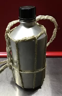 Water Canteen Bottle With Rope Aluminum Vintage Camping Hiking Boating • $5.99