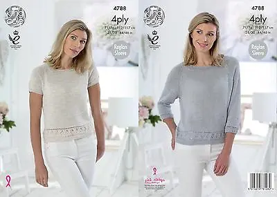 King Cole 4788 Knitting Pattern Womens Raglan Tops In Giza Sorbet & Cotton 4 Ply • £4.59