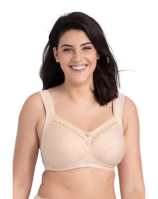 Miss Mary Of Sweden Always Non Wired Cotton Bra UK 34C Beige Non Padded • £33